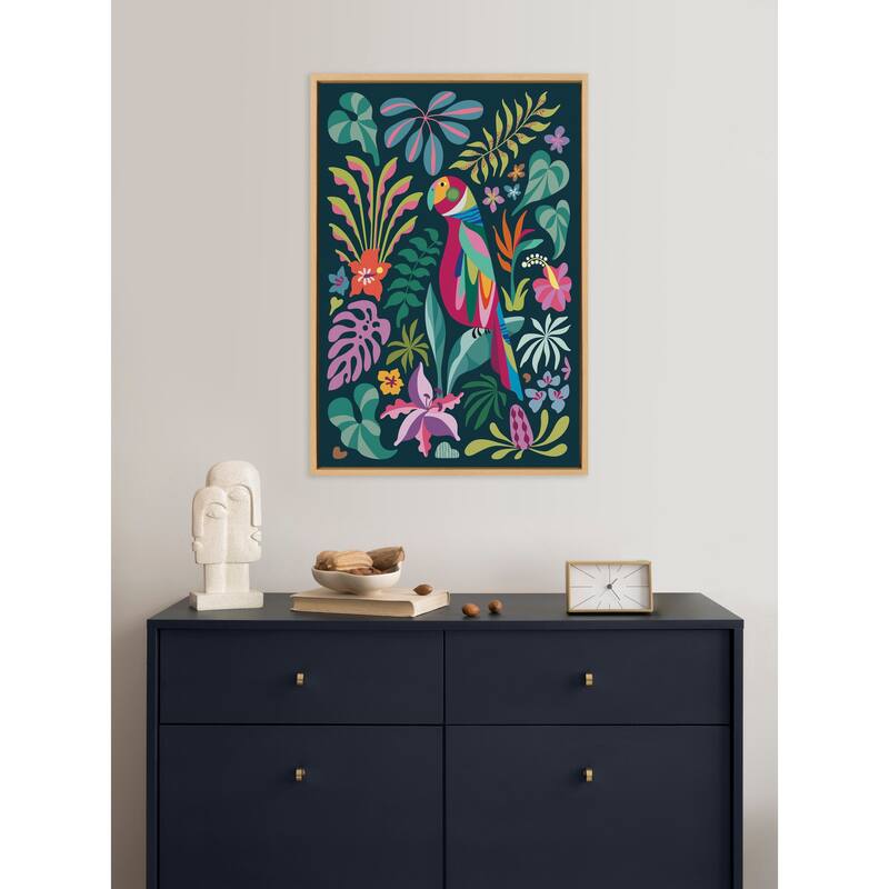 Kate and Laurel Sylvie Tropical Parrot Framed Canvas by Rachel Lee