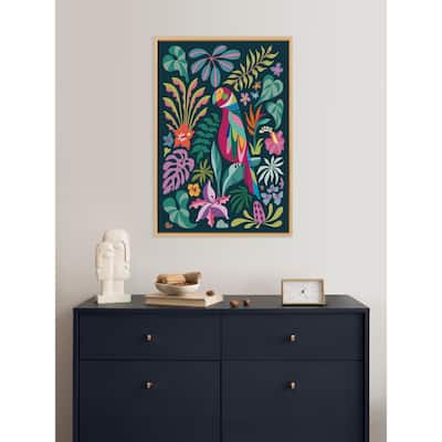 Kate and Laurel Sylvie Tropical Parrot Framed Canvas by Rachel Lee