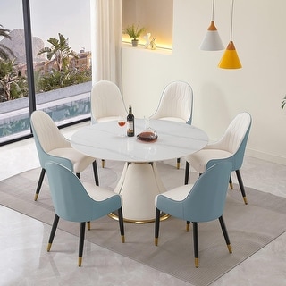 53 inch Modern sintered stone round dining table with stainless steel ...