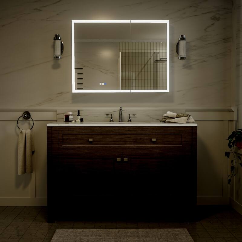 Modland 36"-48"W x 30"H LED Bathroom Medicine Cabinet Dimmable Anti-Fog,Recessed or Surface Mount