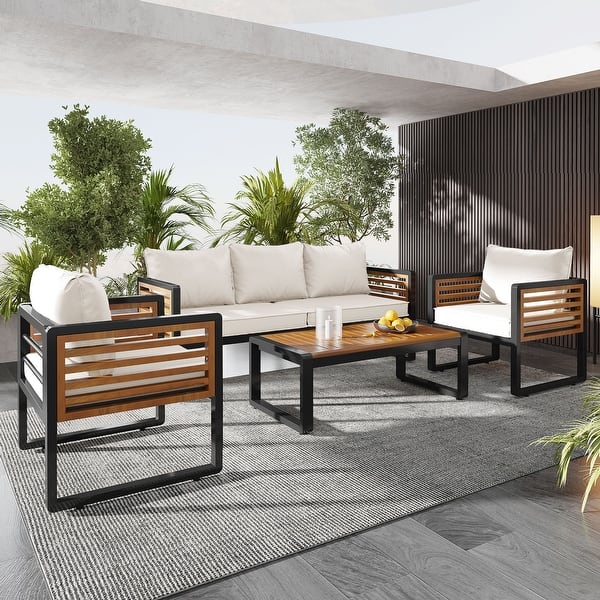 slide 2 of 34, 4 Pieces Outdoor Furniture Sofa for 5 Person Conversation Set