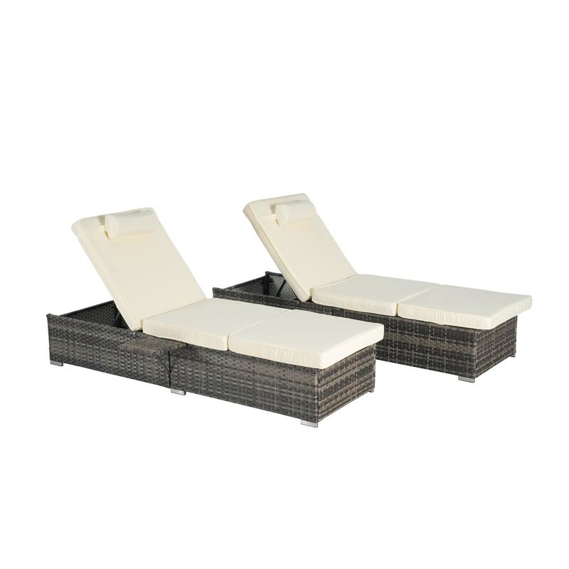 GDFStudio - Amelia Outdoor Chaise Lounge Chair Set of 2 with Adjustable Recline and Side Table for Poolside Relaxation