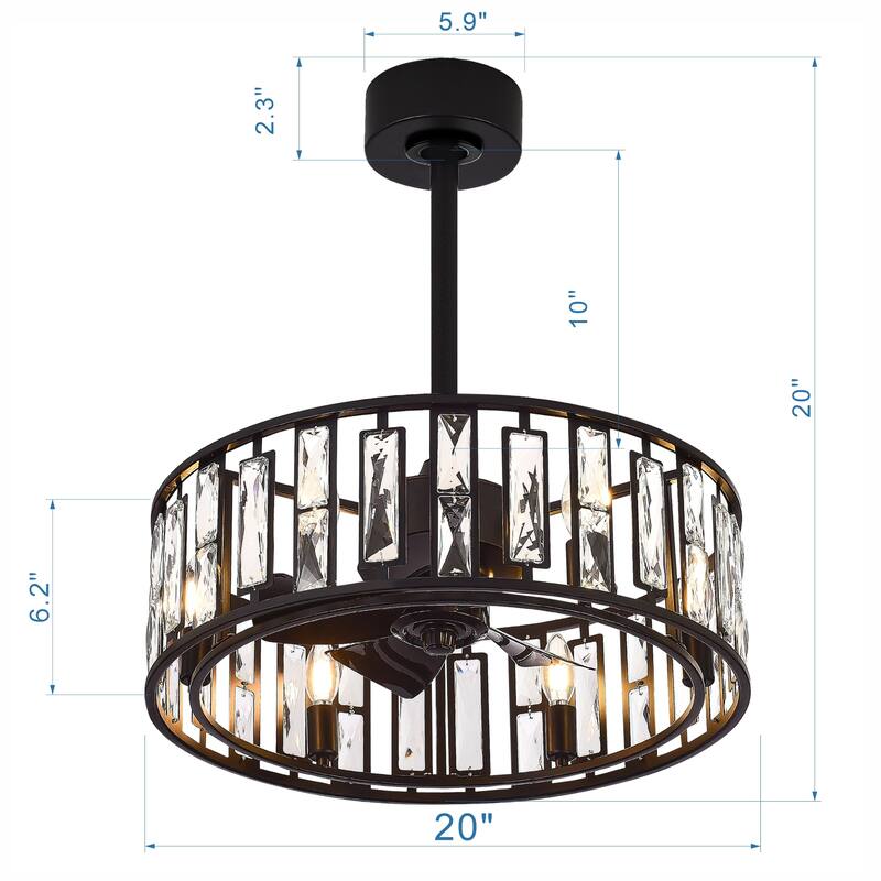 20-In Chandelier Caged Ceiling Fan with Light and Remote(5-blade)