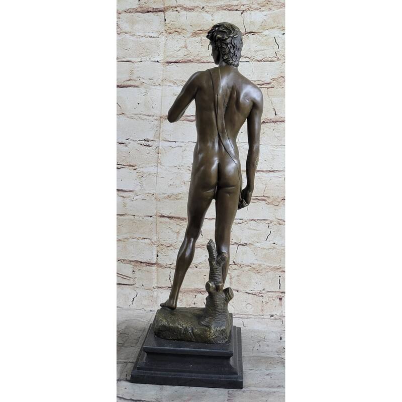 Michelangelos David Bronze Minature Replica Statue Sculpture Figure 18 Inches X 5 Inches