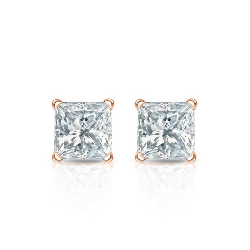 Auriya 14k Gold Lab Grown Princess Diamond Stud Earrings 0.50 to 5.00 ct. tw. 4-Prong Martini Push-Back (F-G VS)