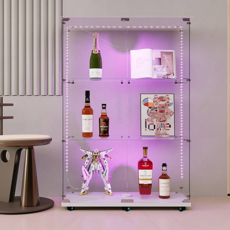 Tempered Glass Display Cabinet, File Cabinet, Tempered Glass Top, Bluetooth LED Light Strip, with Door Lock