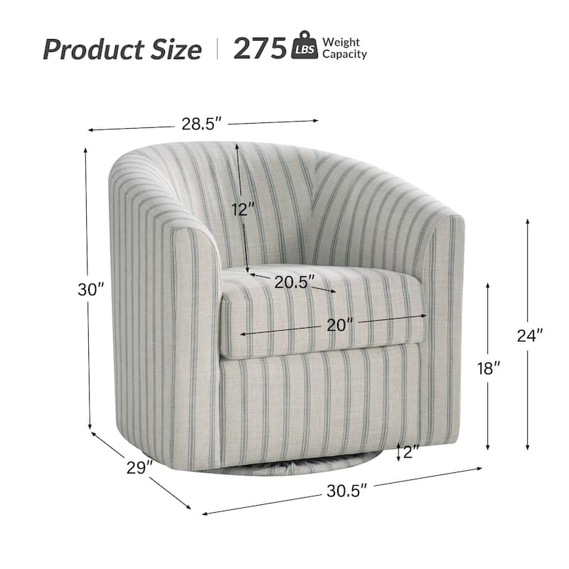 Cuenca Modern Living Room Wooden Upholstered 360° Swivel Barrel Chair with Metal Base and Wide Backrest