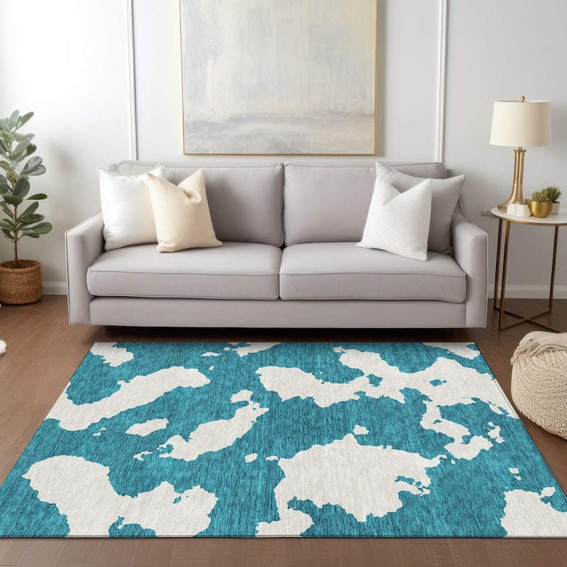 Machine Washable Indoor/ Outdoor Contemporary Abstract Chantille Rug