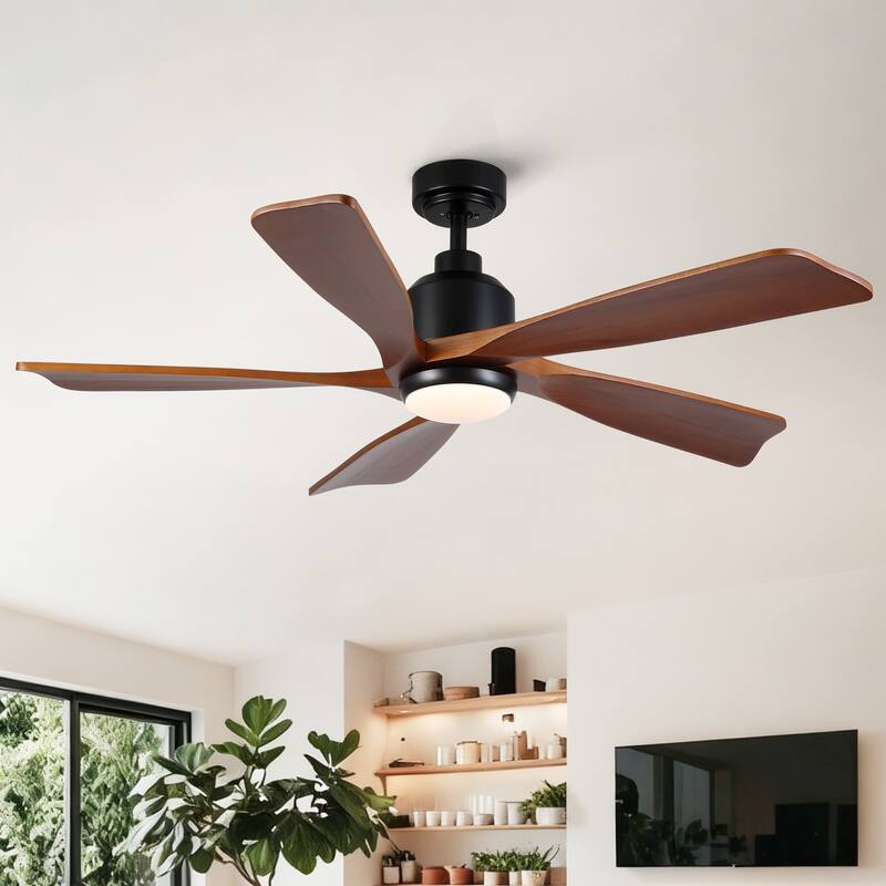 52 inch Natural Style Cozy Solid Wood White Ceiling Fan with Light, Quiet DC Motor