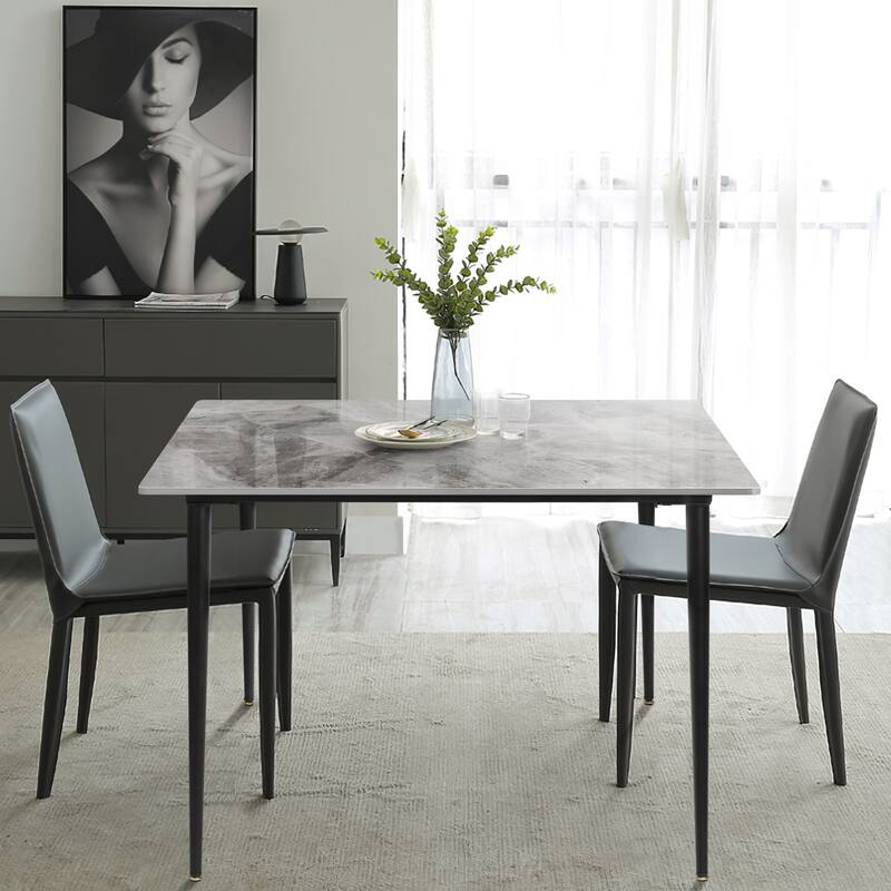 Modern Sintered Stone Marble Effect Table Top Kitchen Dining Table Square 4-Seat