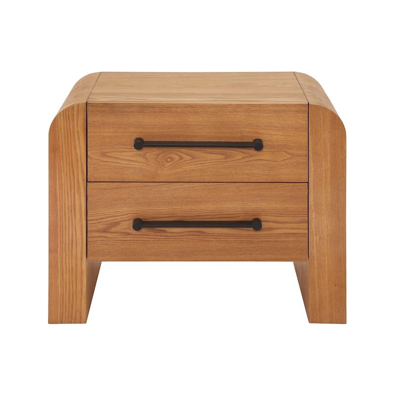 Christopher Knight Home - Mina Modern 2-Drawer Nightstand with Black Metal Handles