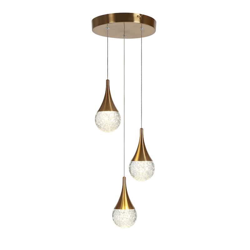 Modern 3-Light LED Chandelier Gold Cluster Island Lights for Kitchen Island - Dia. 9.8" x H 7.7"