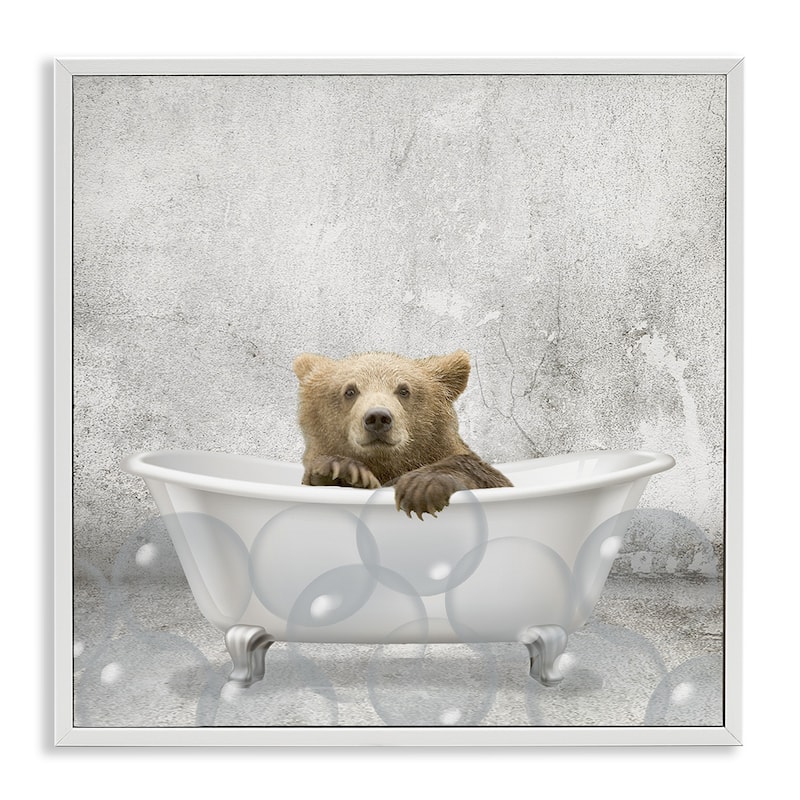 Stupell Baby Bear Bath Time Cute Animal Design,12 x 12, Framed Wall Art - 12 x 12 - White