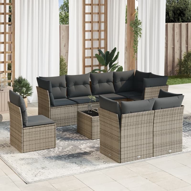 vidaXL Garden Sofa Set Grey PE rattan, Powder-coated steel, Tempered glass - 21.7 x 21.7 x 14.6