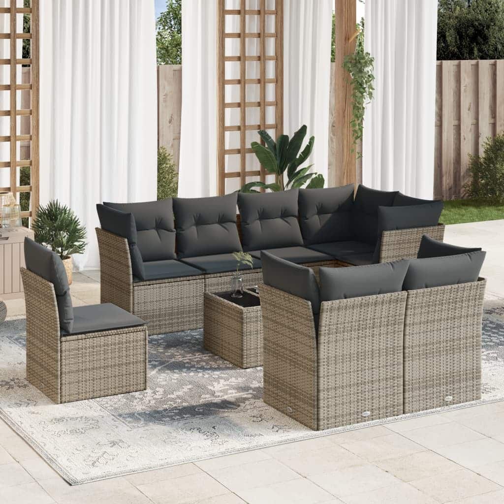 vidaXL Garden Sofa Set Grey PE rattan, Powder-coated steel, Tempered glass - 21.7 x 21.7 x 14.6