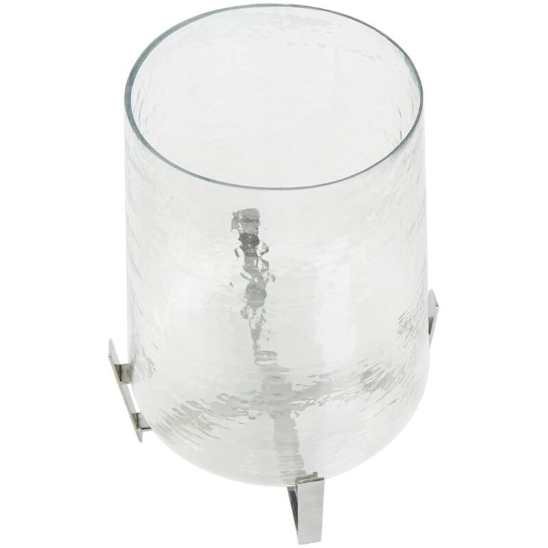 Stainless Steel Metal Hurricane Lamp with Stainless Steel X Shaped Base - Clear - Roche River Decor