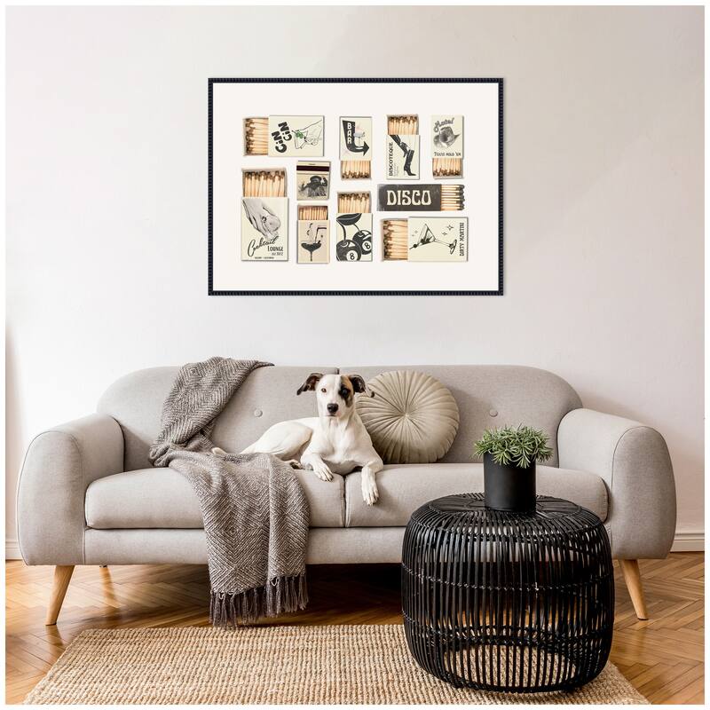 Kate and Laurel Vintage Matchboxes Neutral Black and Beige by Honey Island Studio Framed Canvas Wall Art Print