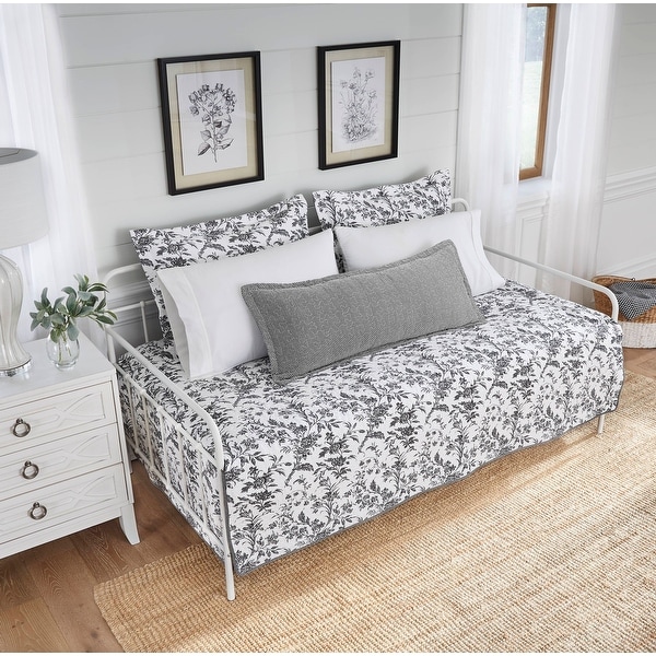 Laura Ashley Amberley Cotton Black 4 Piece Daybed Cover Set - Bed
