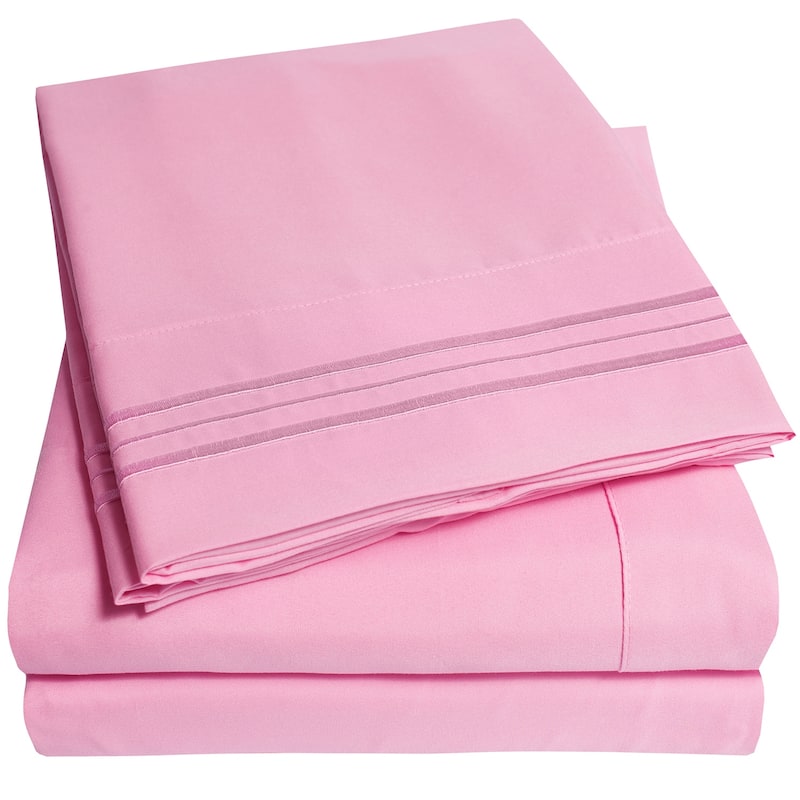 Deep Pocket Soft Microfiber 4-piece Solid Color Bed Sheet Set - Full - Pink