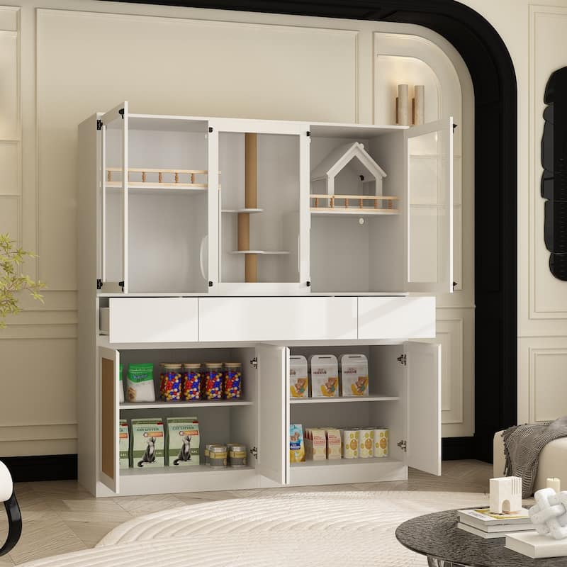 Pet Storage Cabinet Display Shelves 63" Wide Cat and Dog Organizer