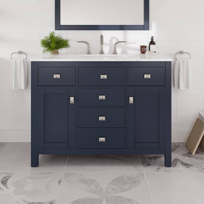 Eviva Artemis Bathroom Vanity with White Engineered Stone Countertop and Undermount Porcelain Sink - 42" - Blue