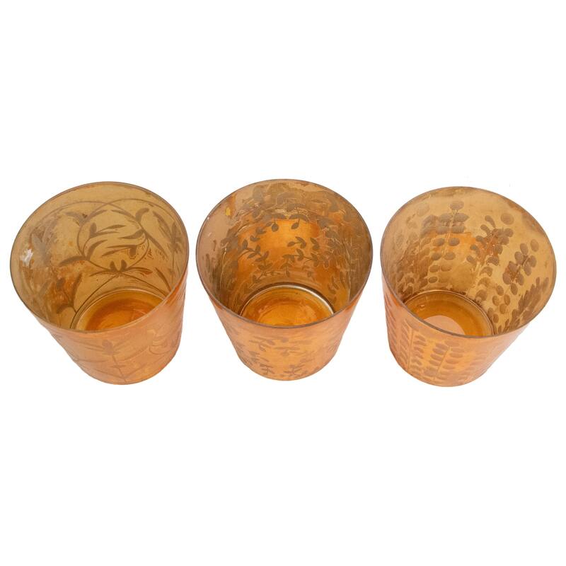 Set of 3 Orange Glass Votive Candle Holders 4"