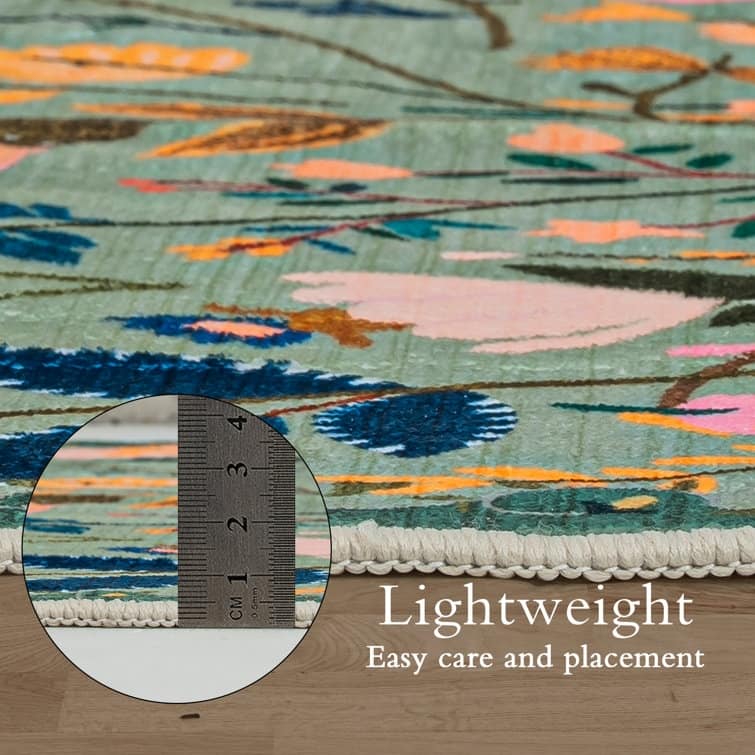 Nature Floral Non-Slip Machine Washable Colorful Modern Area Rug