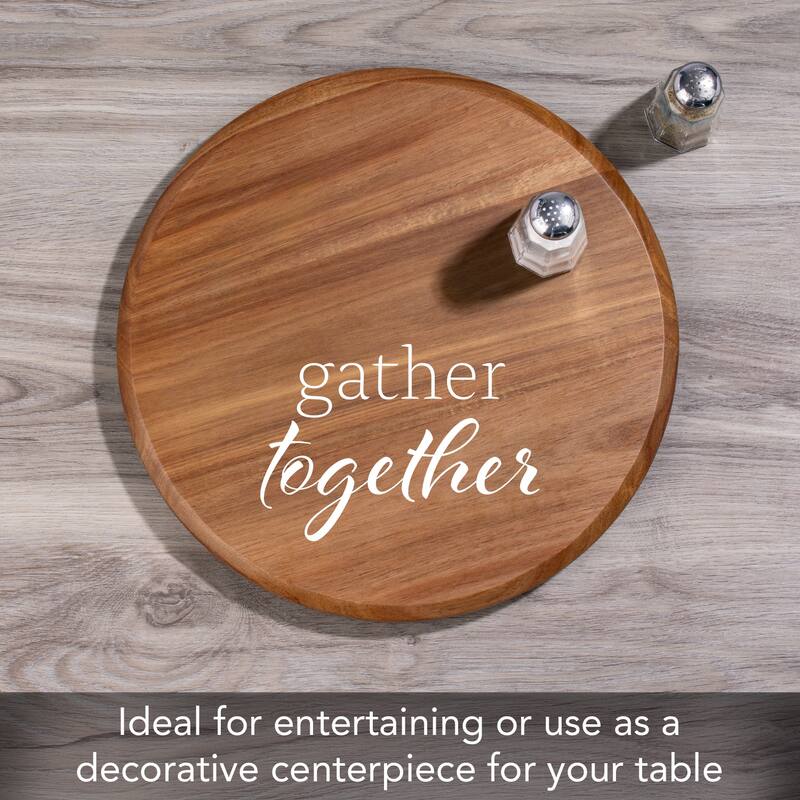 Gather Together Round Acacia Wood Lazy Susan Turntable 14" Diameter for Serving Kitchen Organization Condiment Caddy