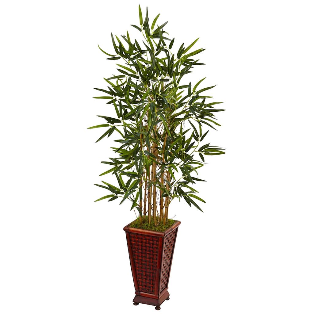 Bamboo Artificial Tree with Planter - 4.5ft Faux Tree Decor - Realistic Indoor Outdoor Plant for Home Office