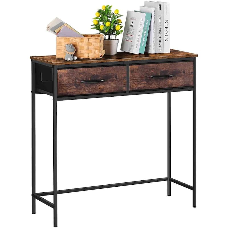 Small Console Table with 2 Drawers - Brown-Brown