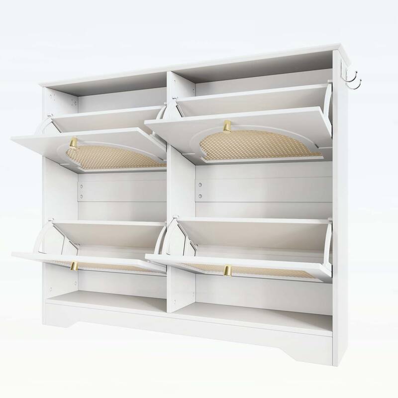 Exquisite and Elegant Tipping Bucket Shoe Cabinet with 4 Flip Drawers,Doors and 2 Hooks