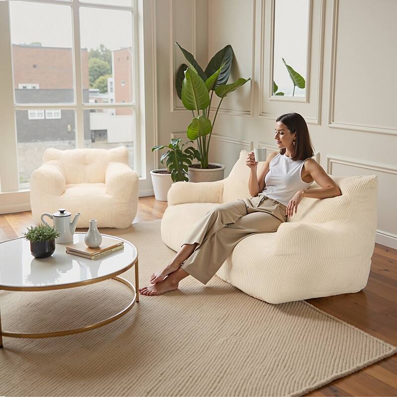 Pamapic Bean Bag Chair, Soft Corduroy Lazy Large Bean Bag Couch
