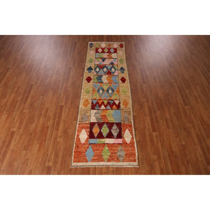 Tribal Moroccan Oriental Runner Rug Handmade Multi-Color Wool Carpet - 3'0" x 9'9"