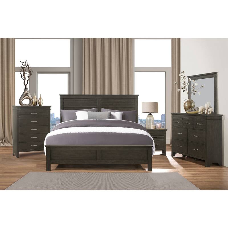 Transitional Charcoal Gray Queen Size Panel Bed with Wooden Finish