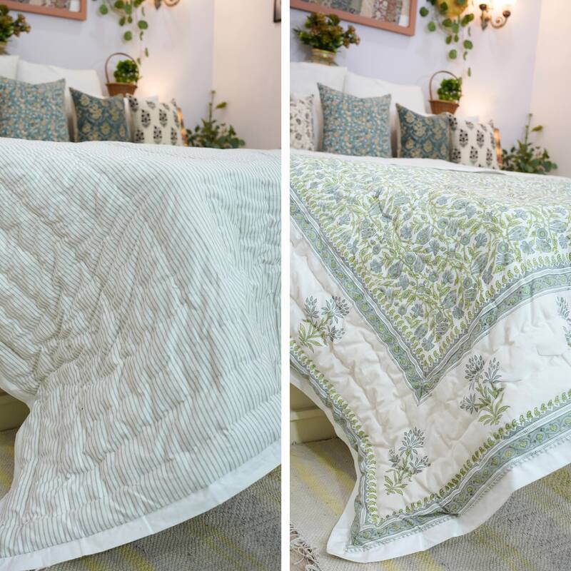 Fabdivine Handmade Ultra Soft Baby Quilt Home Décor Block Print