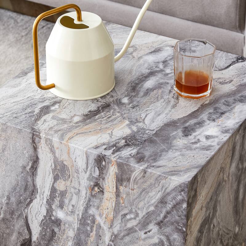 GDFStudio Thalassine Wood Coffee Table with Sleek Marble-Textured