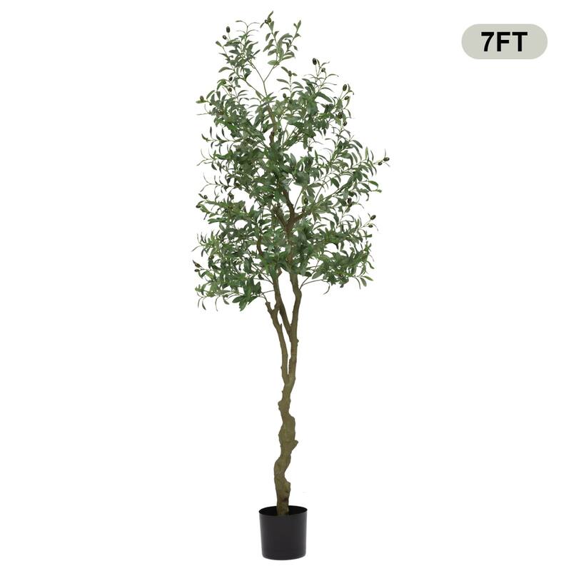 Olive Tree Artificial Plant In Black Pot - 7 FT