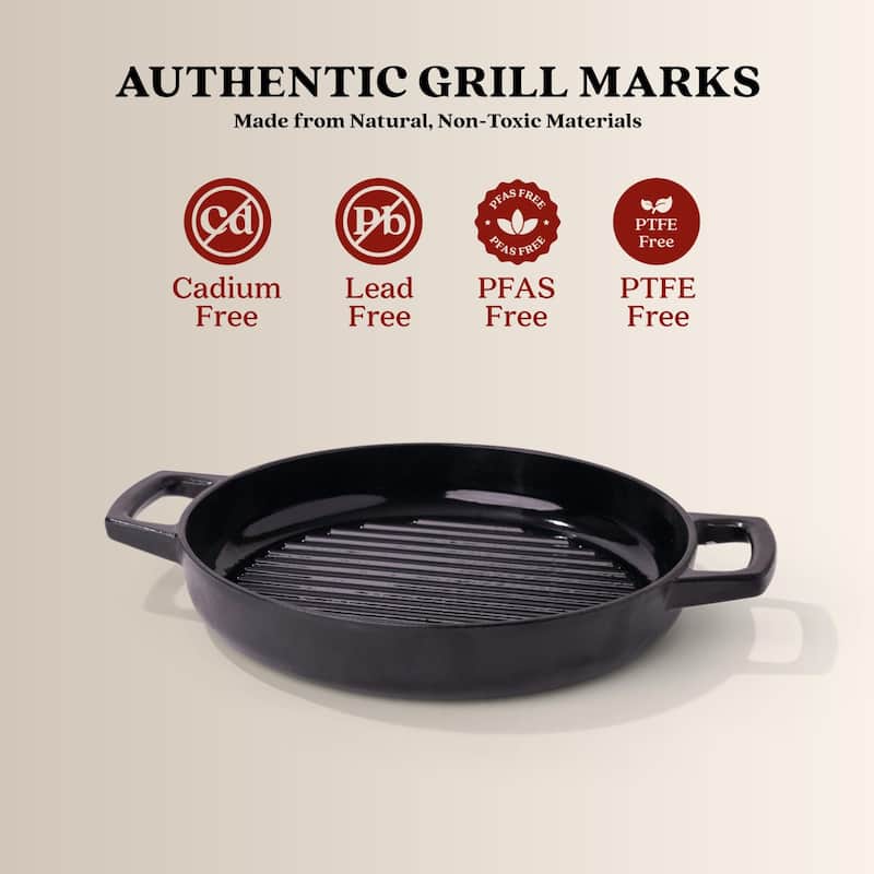 Alva Nori 11" Enameled Cast Iron Griddle Pan, Naturally Nonstick Grill Pan