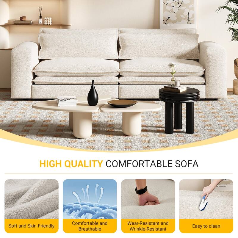 93" Convertible Sleeper Sofa Bed with Chaise Lounge, 3-in-1 Pull Out Sofa Couch, Teddy Fabric Loveseat Sofa w/ 2 Lumbar Pillows