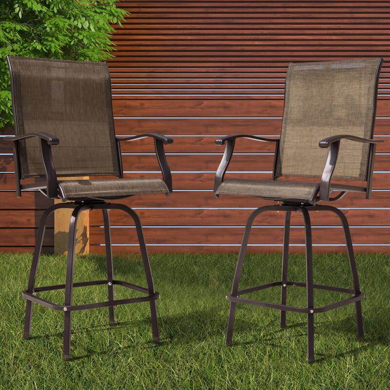Outdoor Patio 2-Piece Swivel Bar Stools, All-Weather Textilene