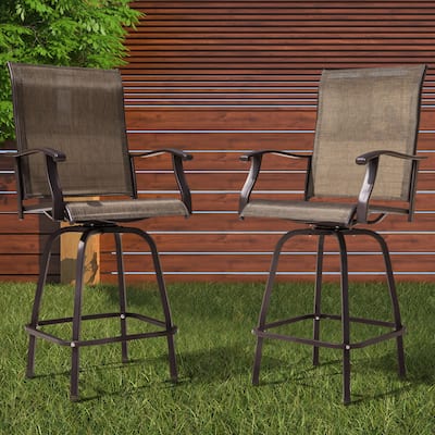 Outdoor Patio 2-Piece Swivel Bar Stools, All-Weather Textilene