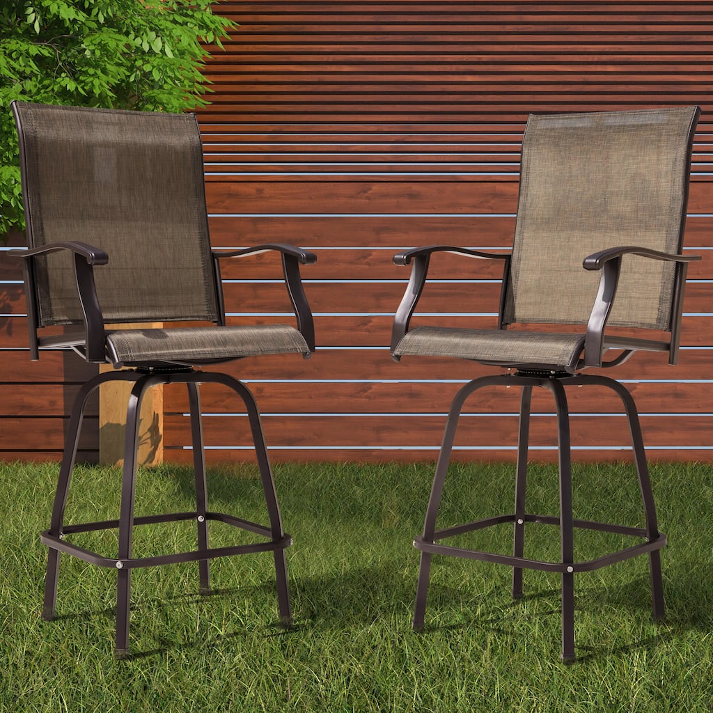 Outdoor Patio 4-Piece Swivel Bar Stools, All-Weather Textilene, Brown with Gold Speckles