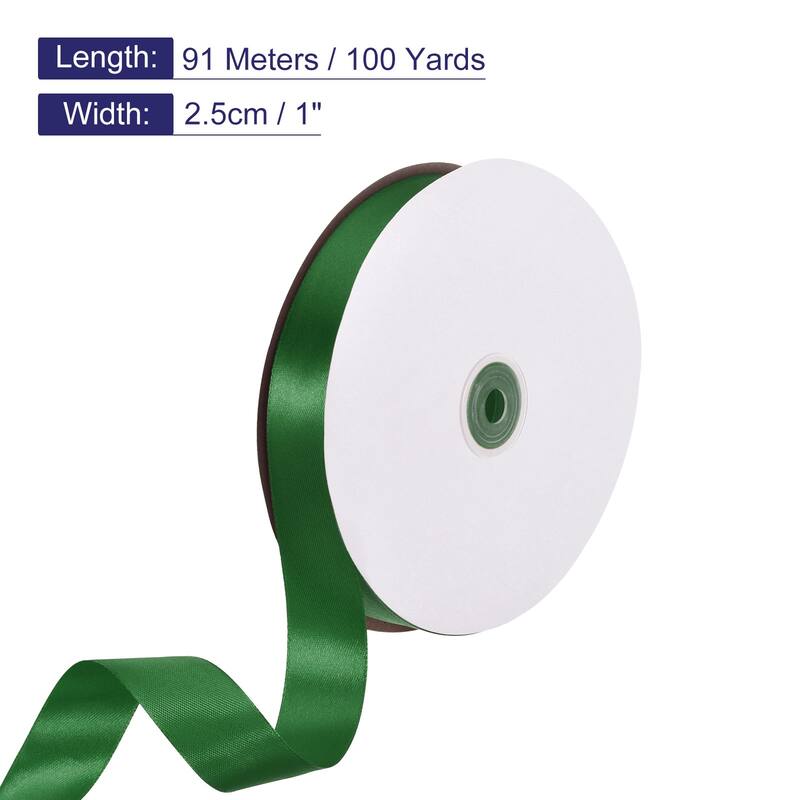 Satin Ribbon, 100 Yards Single Face Polyester Satin Ribbon - Dark Green - 1 Inch