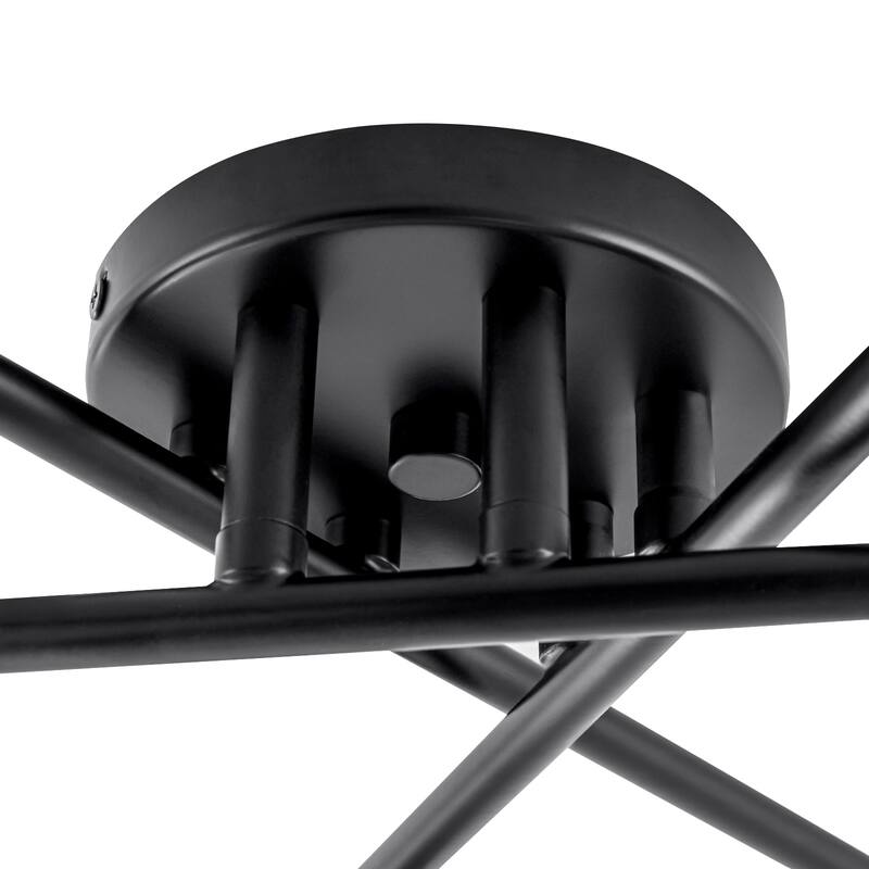 6-Light Matte Black Branch Flush Mount Ceiling Light with White Glass Shades - Dia.40.16-in