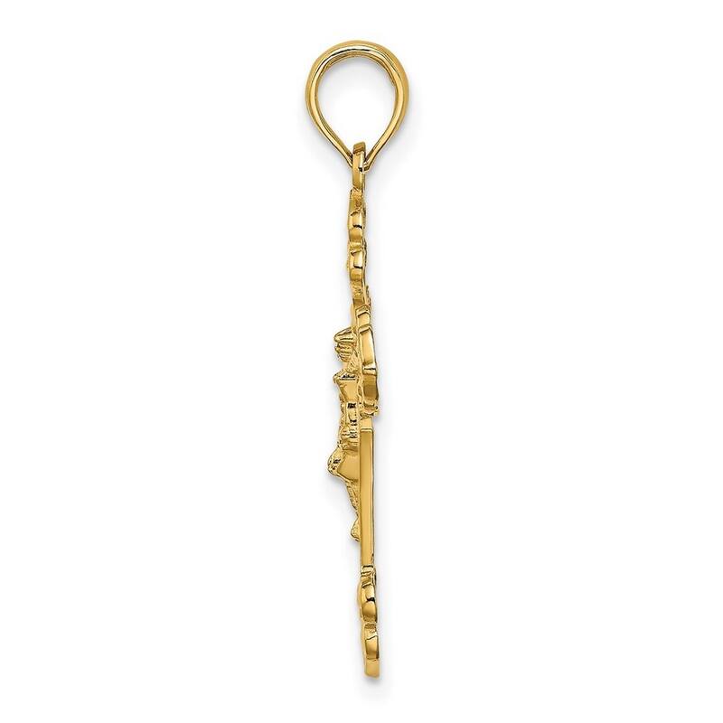 Curata 10k Yellow Gold 18" Elegant Crucifix on Budded Curved Cross Necklace - 16mmx29.5mm