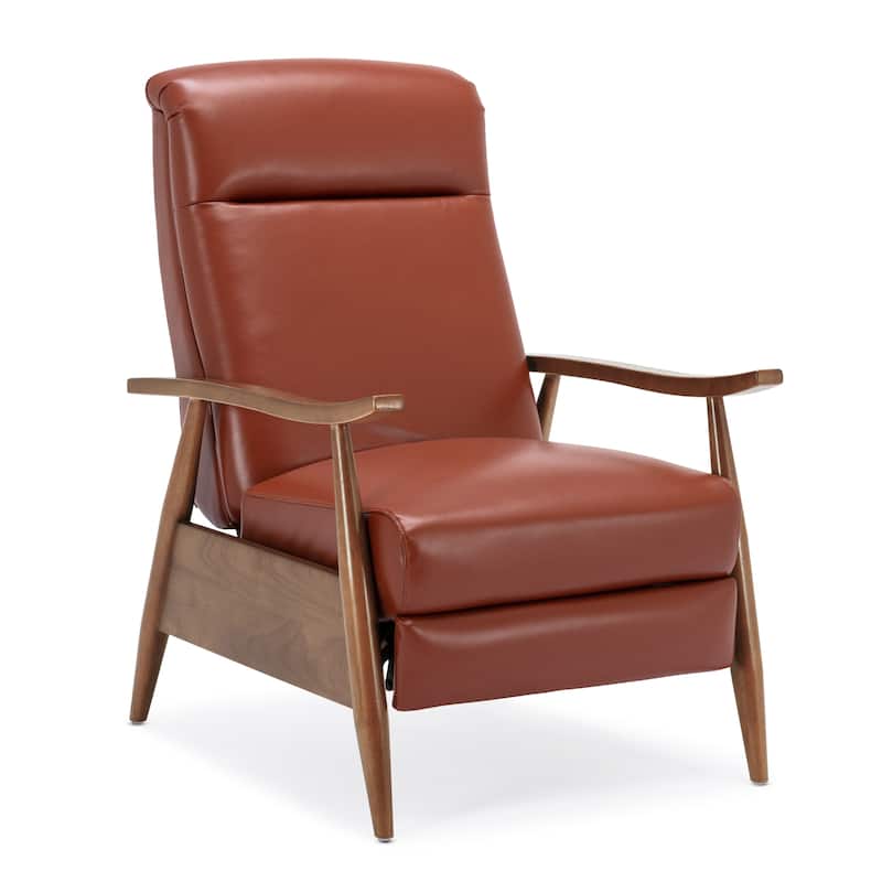 Fordham Top Grain Leather Wood Arm Push Back Recliner by Greyson Living - Caramel