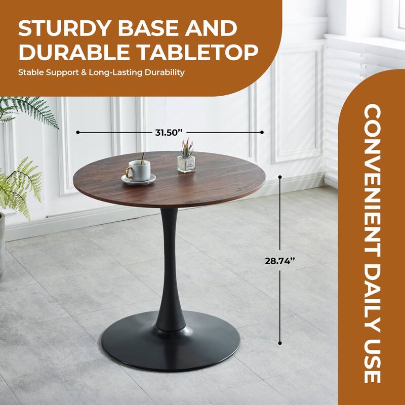 31.5" Mid-century Dining Table for 2-4 people With Round MDF Table Top, Pedestal Dining Table, Coffee Table