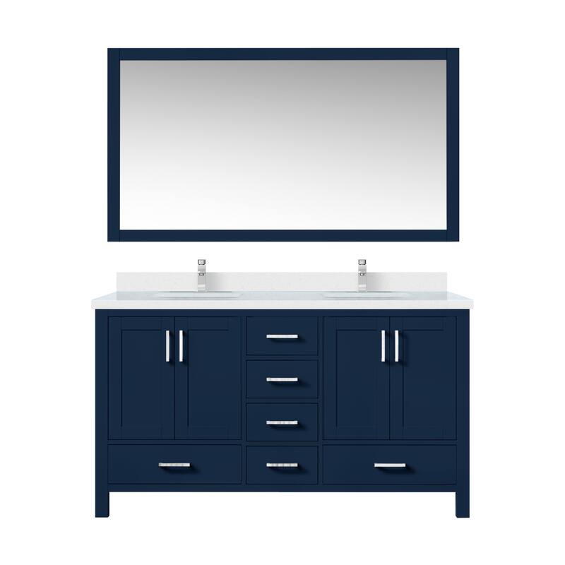 Jacques White Bath Vanity, Cultured Marble Top, Faucet Set and Mirror