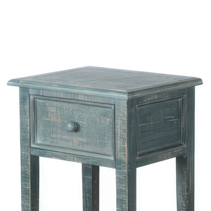 13 in. Green Rectangle Wood End Table with Storage Drawer for Convenience