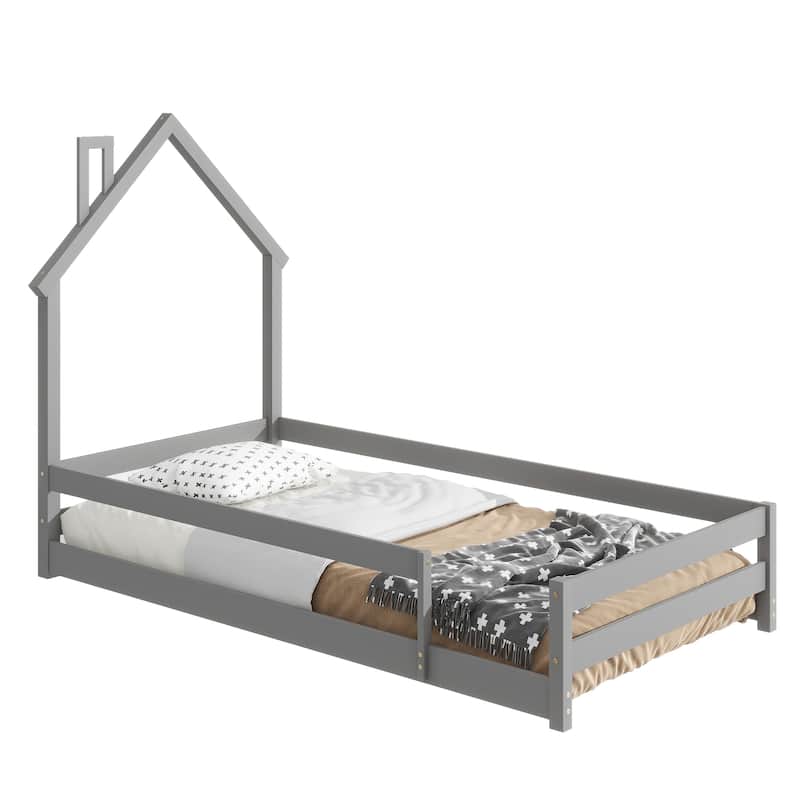 House-Shaped Headboard Floor Bed Platform Bed Kids Bed,Twin Size